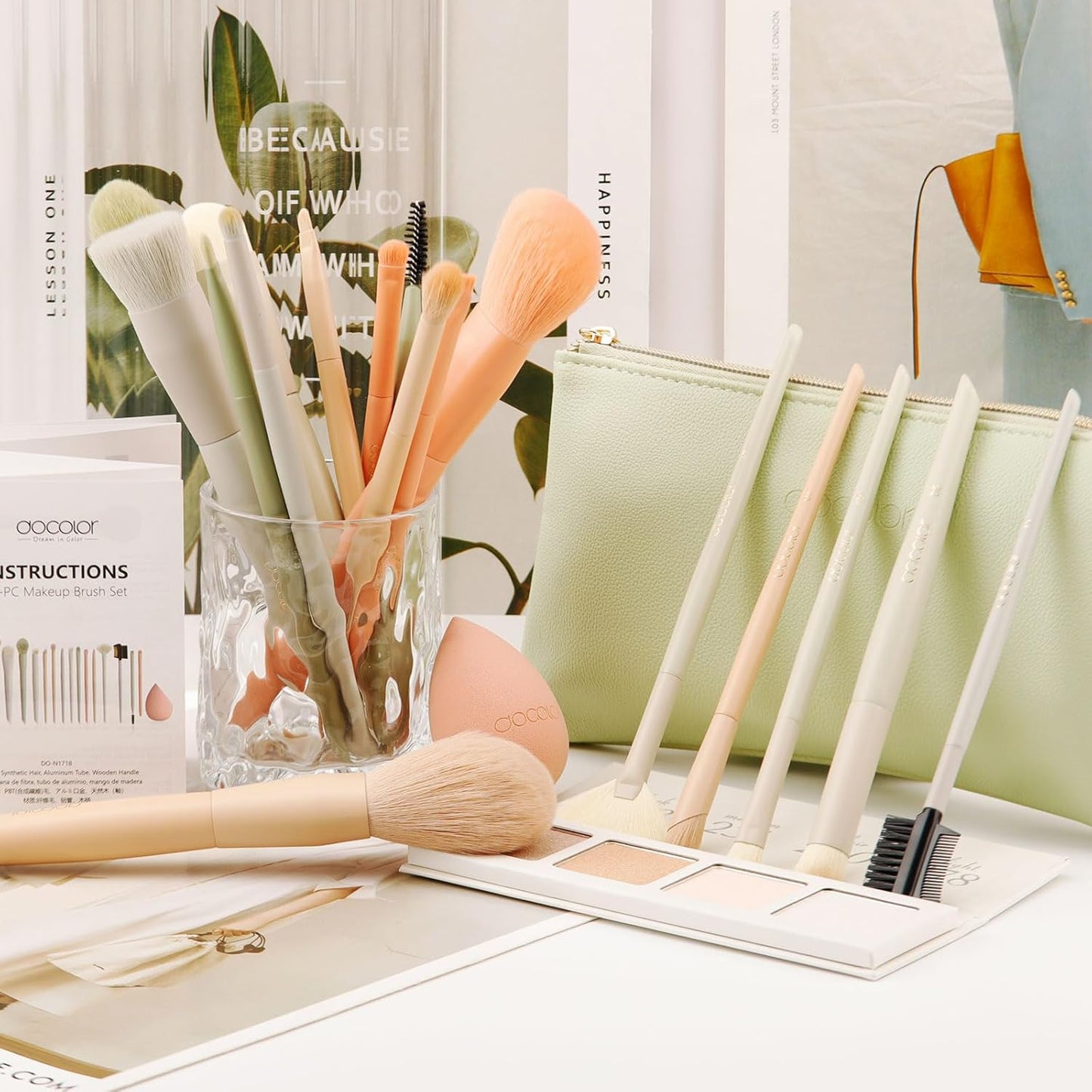 Makeup Brushes 17 Pcs with Makeup Bag and Makeup Sponge and Brush Protector Morandi Makeup Brush