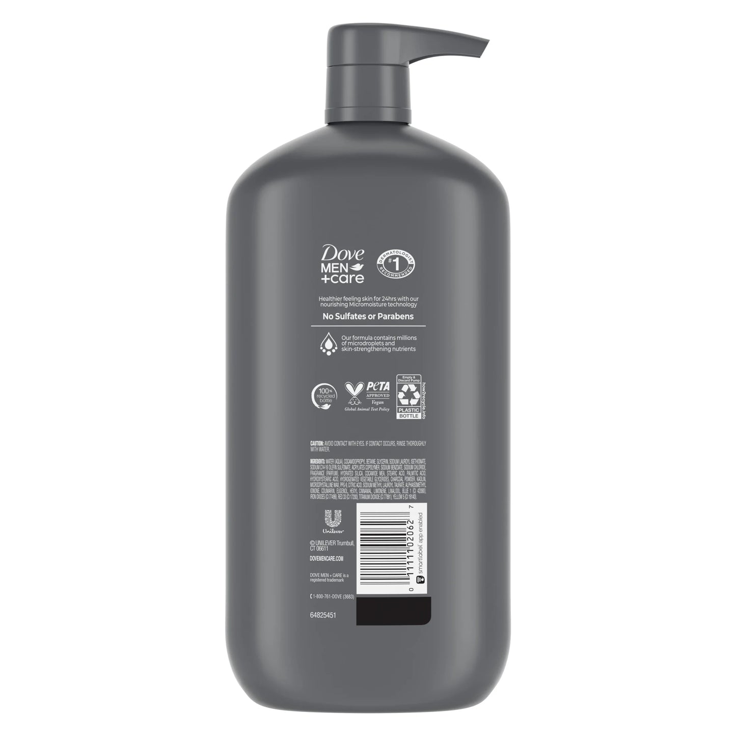 (4 Pack) Purifying Hydrating Face & Body Wash for Men Charcoal & Clay, 30 Oz