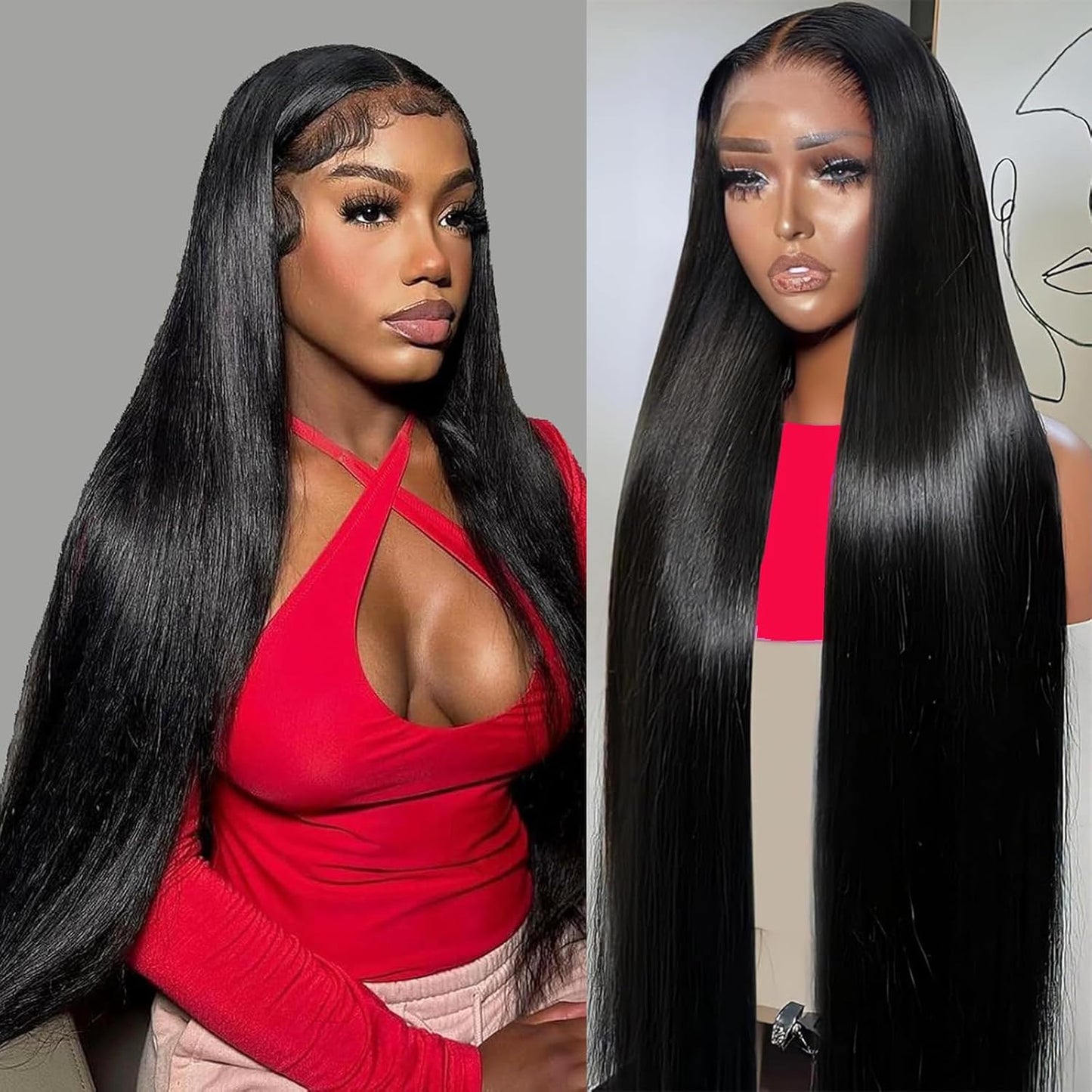 Violly 28 Inch 13X4 Lace Front Wigs Human Hair Straight HD Transparent Wigs for Women 180 Density Straight Lace Frontal Human Hair Wigs Pre Plcked with Baby Hair Natural Black