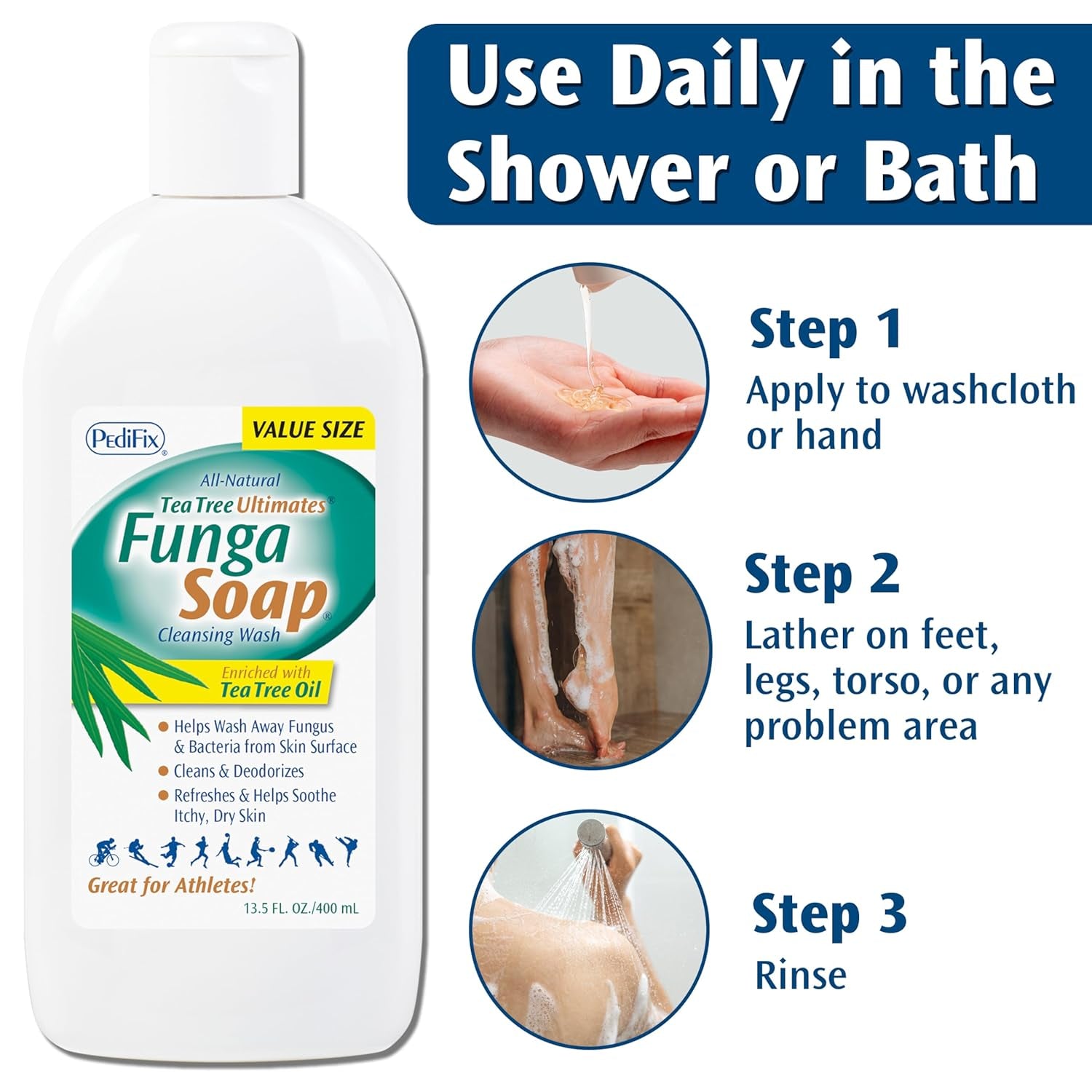 Fungasoap Tea Tree Cleansing Wash – Antifungal Body Wash & Foot Soap – All-Natural Tea Tree Oil Cleanser for Athlete’S Foot, Ringworm, Jock Itch, Body Odor & Fungus - 13.5 Fl. Oz