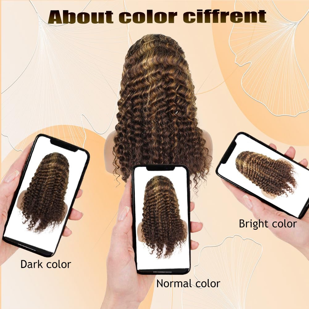 Honey Blonde 13X4 Deep Wave Lace Front Wigs Human Hair Pre Plucked with Baby Hair 4/27 Highlight Glueless HD Transparent Lace Frontal Wigs for Black Women 180 Density (26 Inch)