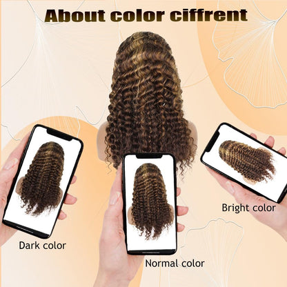 Honey Blonde 13X4 Deep Wave Lace Front Wigs Human Hair Pre Plucked with Baby Hair 4/27 Highlight Glueless HD Transparent Lace Frontal Wigs for Black Women 180 Density (26 Inch)