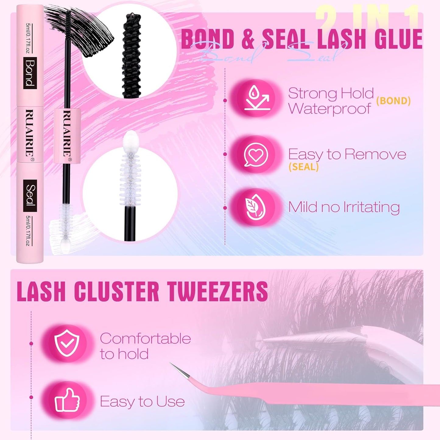 Lash Extension Kit Full Lash Clusters Kit 280Pcs Volume Eyelash Extension Kit 100D/150D 2 Styles Eyelash Clusters Kit Bond and Seal Lash Glue with Tweezers Thick Individual Lashes Kit by Ruairie