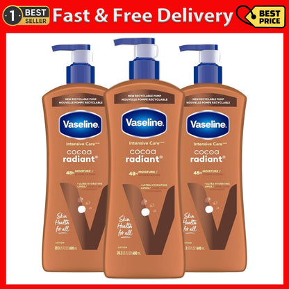 3 Vaseline Intensive Care Body Lotion for Dry Skin Cocoa Radiant Lotion 20.3 Oz