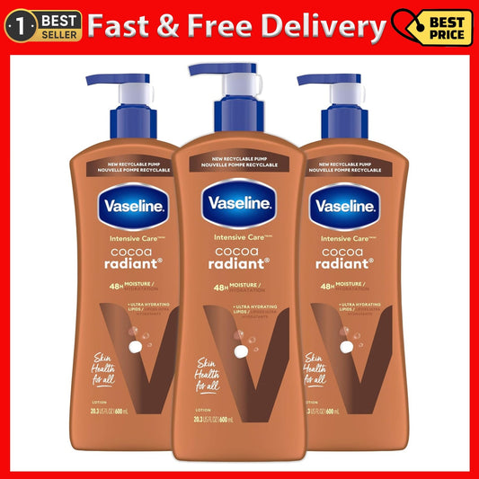 3 Vaseline Intensive Care Body Lotion for Dry Skin Cocoa Radiant Lotion 20.3 Oz