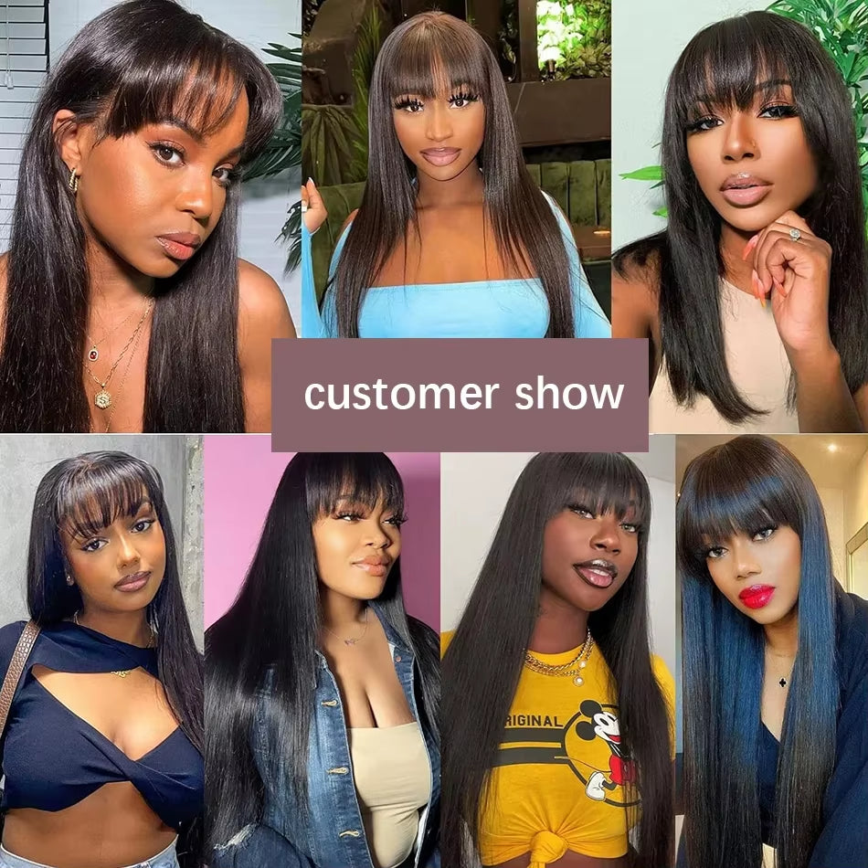 Cheap Brazilian Hair Wigs with Bangs 3X1 HD Lace Wigs Straight Human Hair Wigs Full Machine Made Wig Short Bob Wigs