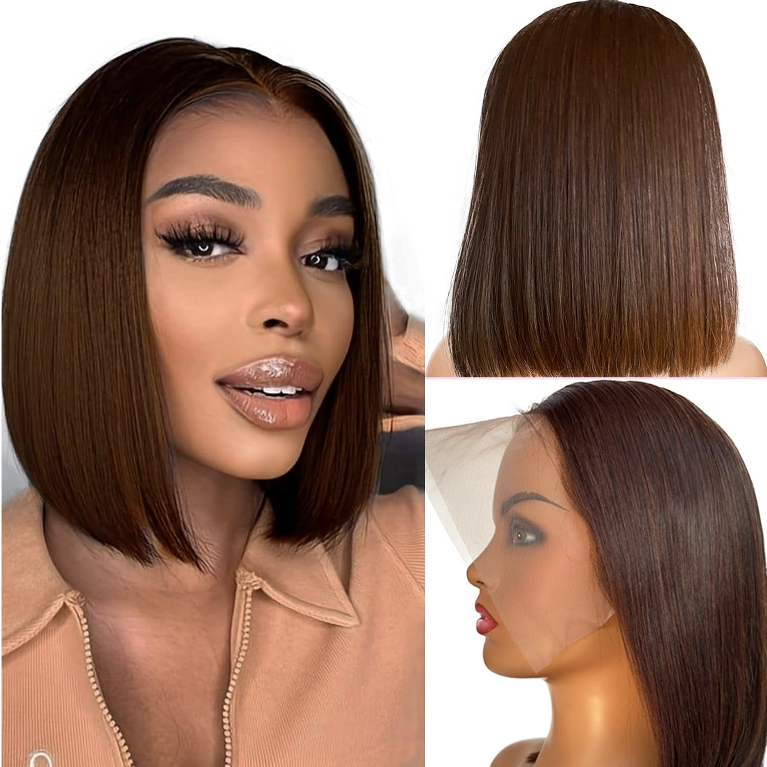 Ombre Bob Wig Human Hair 180% Density 13X4 Lace Front Wigs Pre-Plucked Highlights Wigs for Women 8 Inch