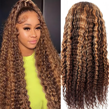 Honey Blonde 13X4 Deep Wave Lace Front Wigs Human Hair Pre Plucked with Baby Hair 4/27 Highlight Glueless HD Transparent Lace Frontal Wigs for Black Women 180 Density (26 Inch)