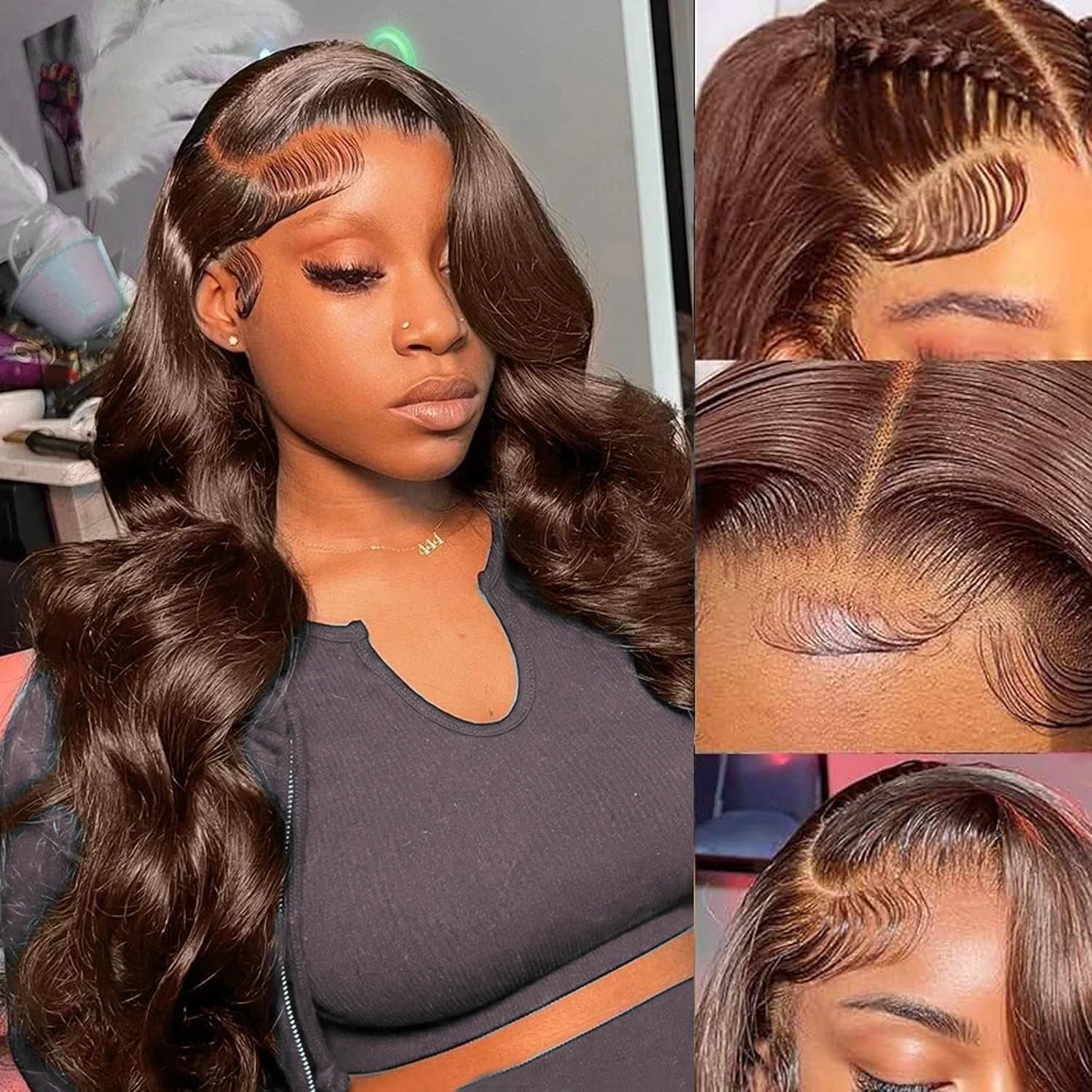 Ombre Lace Front Wig Human Hair 4/27 13X4 HD Body Wave Highlight Lace Front Wig Human Hair Pre Plucked with Baby Hair 180% Density Glueless Lace Front Wigs Human Hair 20Inch