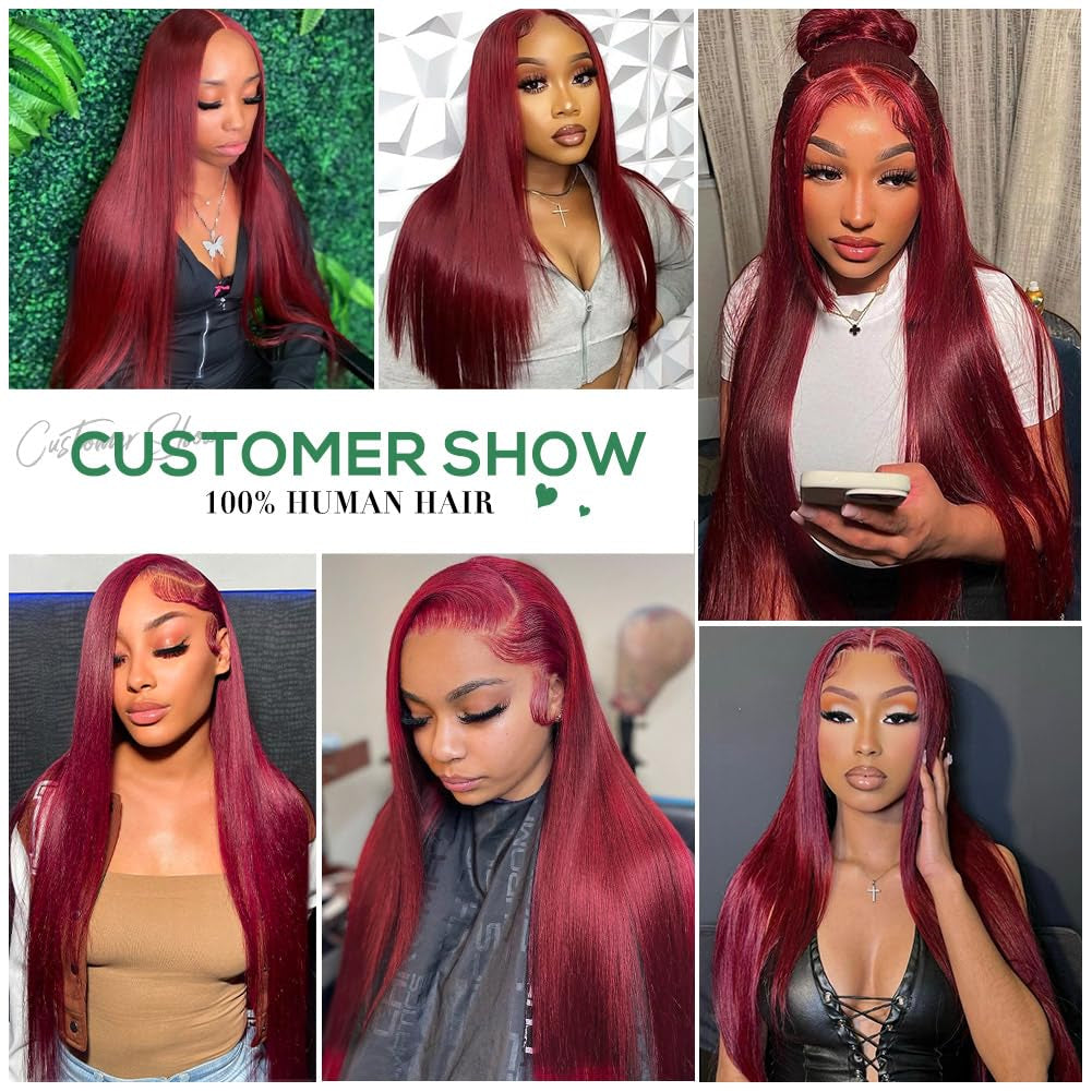 Sweetie 99J Burgundy 13X4 Lace Front Wigs Human Hair 180% Density 28 Inch Straight Lace Front Wigs Human Hair Wig for Women with Baby Hair
