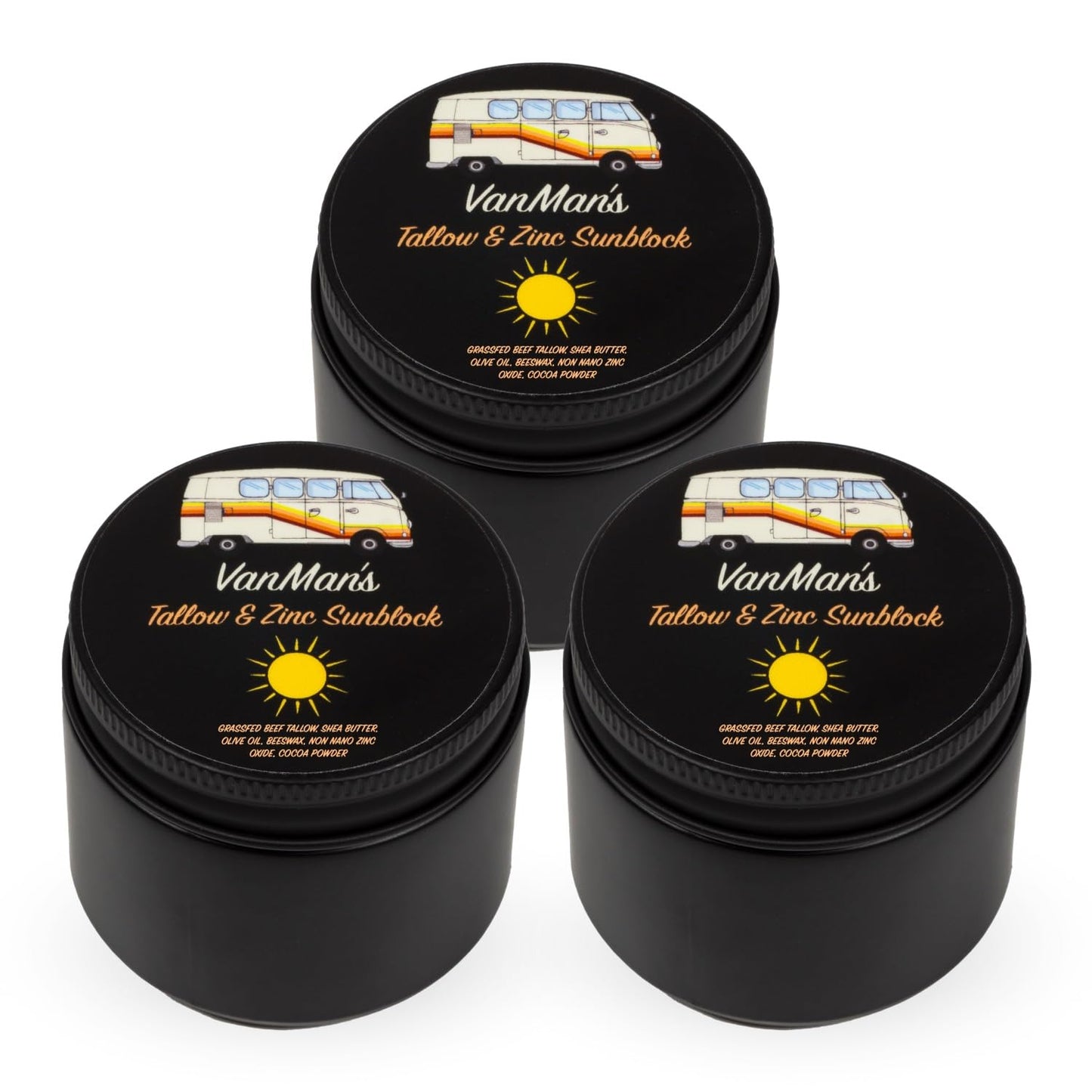 Vanman'S - Zinc and Tallow Sunscreen (3 Pack) - Water Resistant 20 SPF Beef Tallow Sunscreen with Olive Oil, Beeswax - Mineral with Non-Nano Minerals - 2.5 Ounce