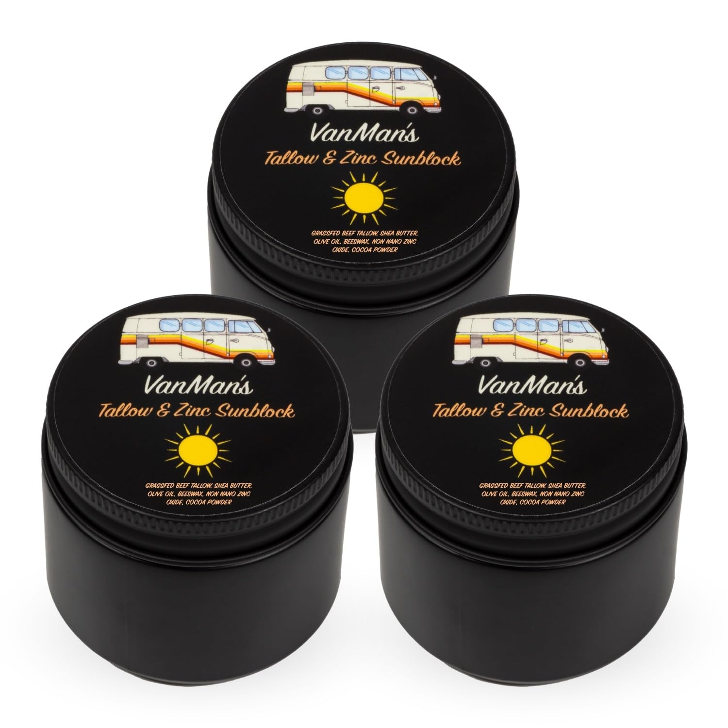 Vanman'S - Zinc and Tallow Sunscreen (3 Pack) - Water Resistant 20 SPF Beef Tallow Sunscreen with Olive Oil, Beeswax - Mineral with Non-Nano Minerals - 2.5 Ounce