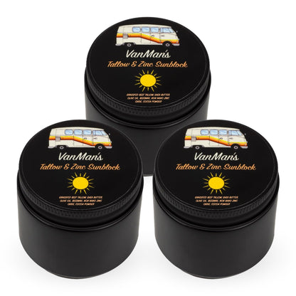 Vanman'S - Zinc and Tallow Sunscreen (3 Pack) - Water Resistant 20 SPF Beef Tallow Sunscreen with Olive Oil, Beeswax - Mineral with Non-Nano Minerals - 2.5 Ounce