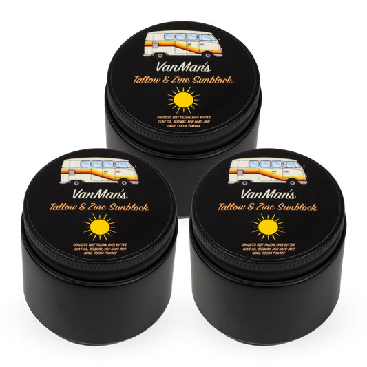 Vanman'S - Zinc and Tallow Sunscreen (3 Pack) - Water Resistant 20 SPF Beef Tallow Sunscreen with Olive Oil, Beeswax - Mineral with Non-Nano Minerals - 2.5 Ounce