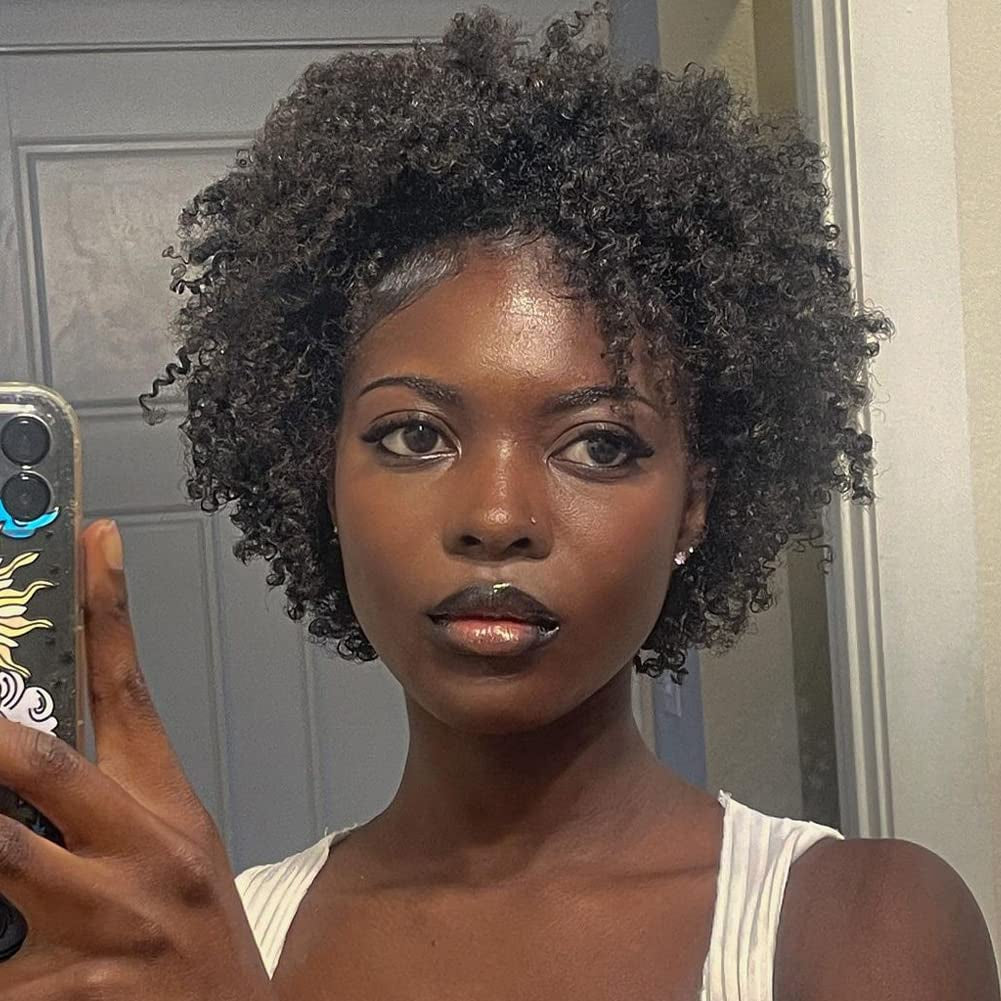 Short Afro Kinky Curly Wig for Black Women Transparent 13X1 Lace Front Wigs Human Hair Brazilian Bob Pixie Cut Wig 8 Inch