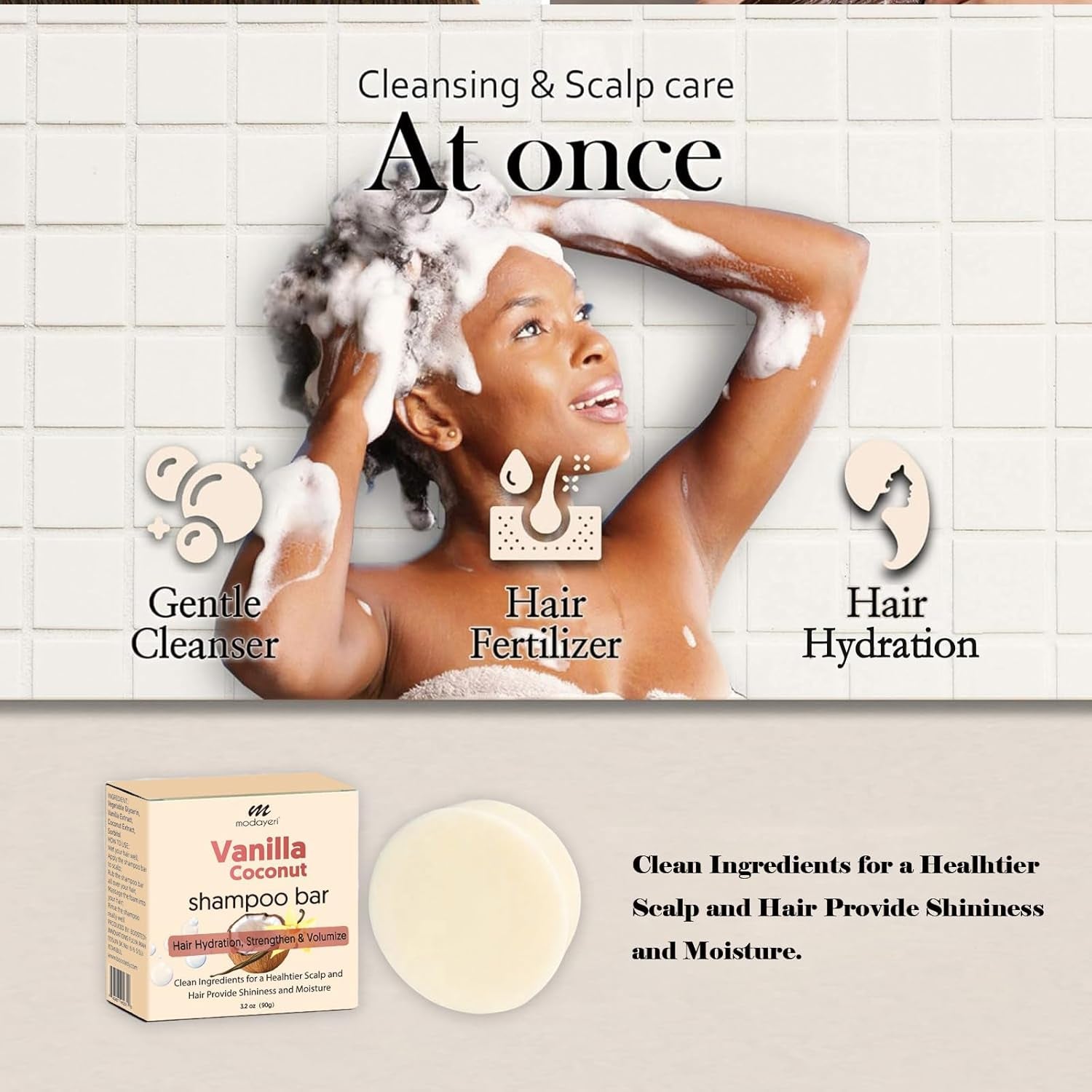 Vanilla Coconut Shampoo Bar - Natural Hair Care, Silky Smoothness and Nourishment, Strengthen Hair & Volumize - Paraben-Free - Tropical Aroma for All Hair Types, 3.2 Oz