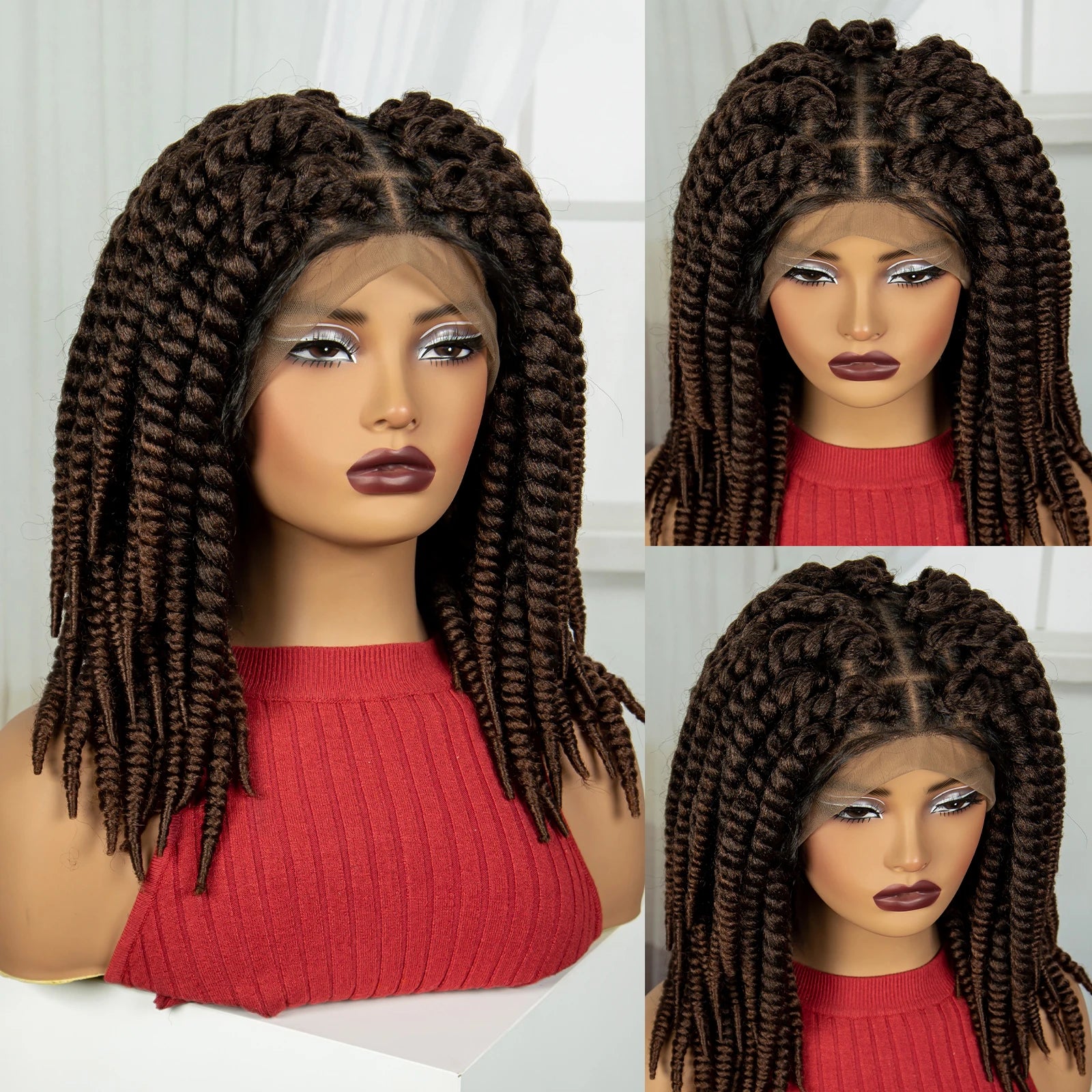 16 Inch Knotless Box Twist Braided Wigs HD Full Lace Braided Lace Wig for Women Natural Lace Front Braided Wigs with Baby Hair
