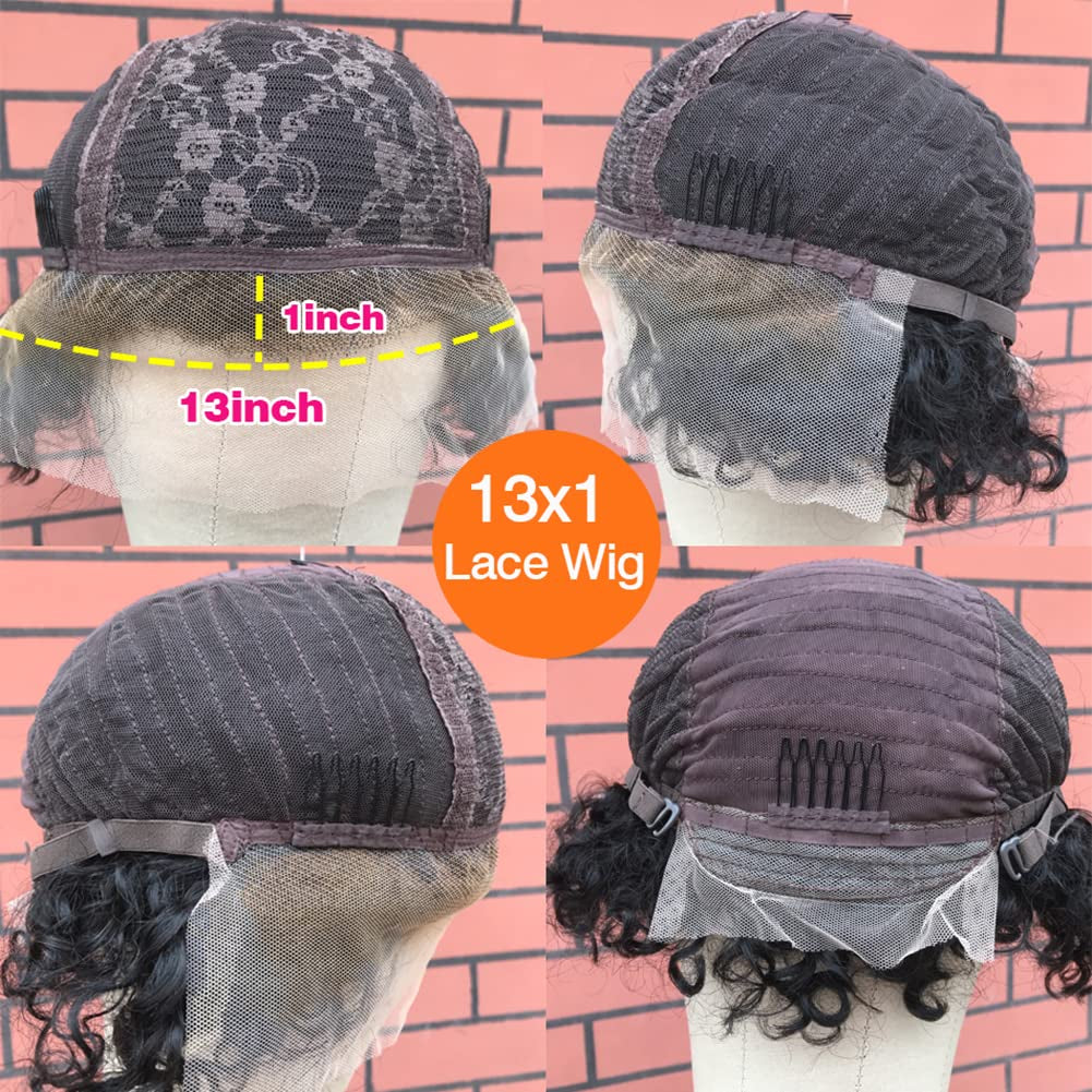 Short Afro Kinky Curly Wig for Black Women Transparent 13X1 Lace Front Wigs Human Hair Brazilian Bob Pixie Cut Wig 8 Inch