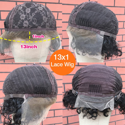 Short Afro Kinky Curly Wig for Black Women Transparent 13X1 Lace Front Wigs Human Hair Brazilian Bob Pixie Cut Wig 8 Inch