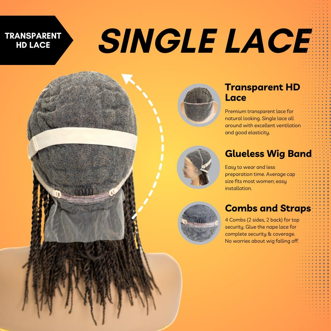 PIB 12” Single Full Lace Braid Wig – Micro Senegal Twist Braided Wig, Knotless Braided Wigs for Black Women (#1B27, off Black and Light Brown)