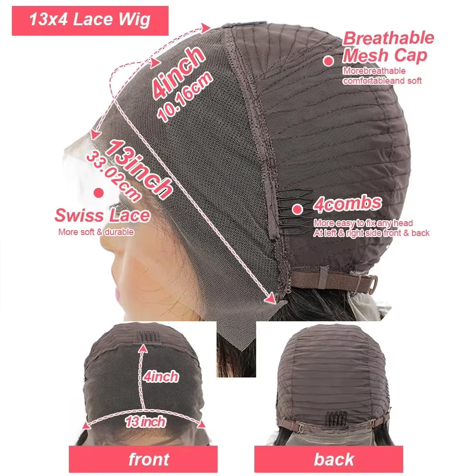 13X4 Lace Front Wig Bob Human Hair Brown Straight 180% Full Density HD Transparent Lace Frontal Wigs Bob Hair Lace Front Wig