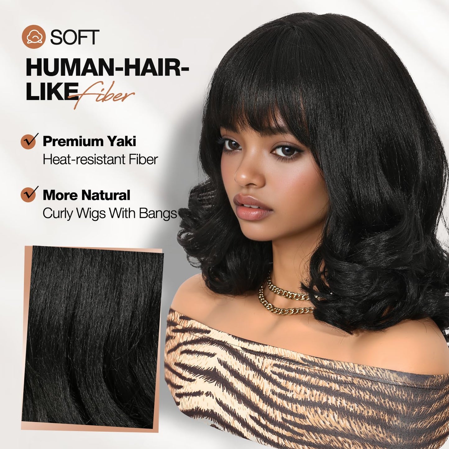 WIGER Yaki Texture Wavy Wig with Bangs