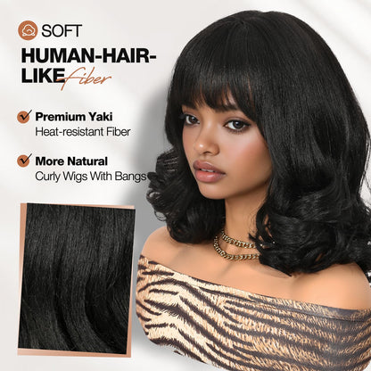 WIGER Yaki Texture Wavy Wig with Bangs