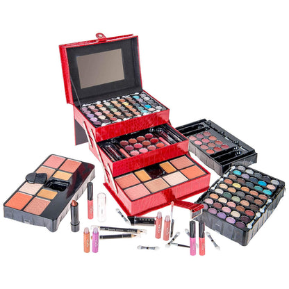 All in One Makeup Set, Eyeshadow, Blushes, Face Powder, Lipstick, Eye Liners, Make up Pencils and Cosmetics Mirror - Makeup Kit with Reusable Storage Beauty Box - Red