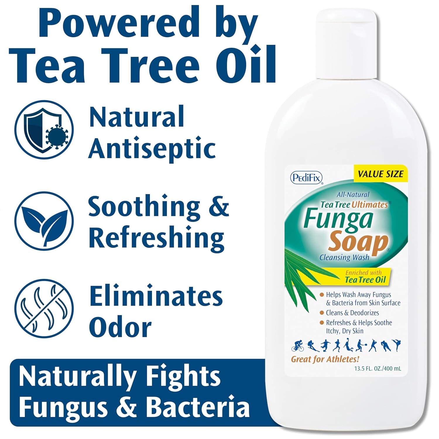 Fungasoap Tea Tree Cleansing Wash – Antifungal Body Wash & Foot Soap – All-Natural Tea Tree Oil Cleanser for Athlete’S Foot, Ringworm, Jock Itch, Body Odor & Fungus - 13.5 Fl. Oz