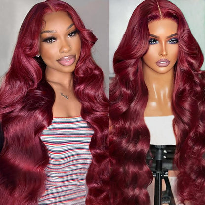 Sweetie 99J Burgundy 13X4 Lace Front Wigs Human Hair 180% Density 28 Inch Straight Lace Front Wigs Human Hair Wig for Women with Baby Hair