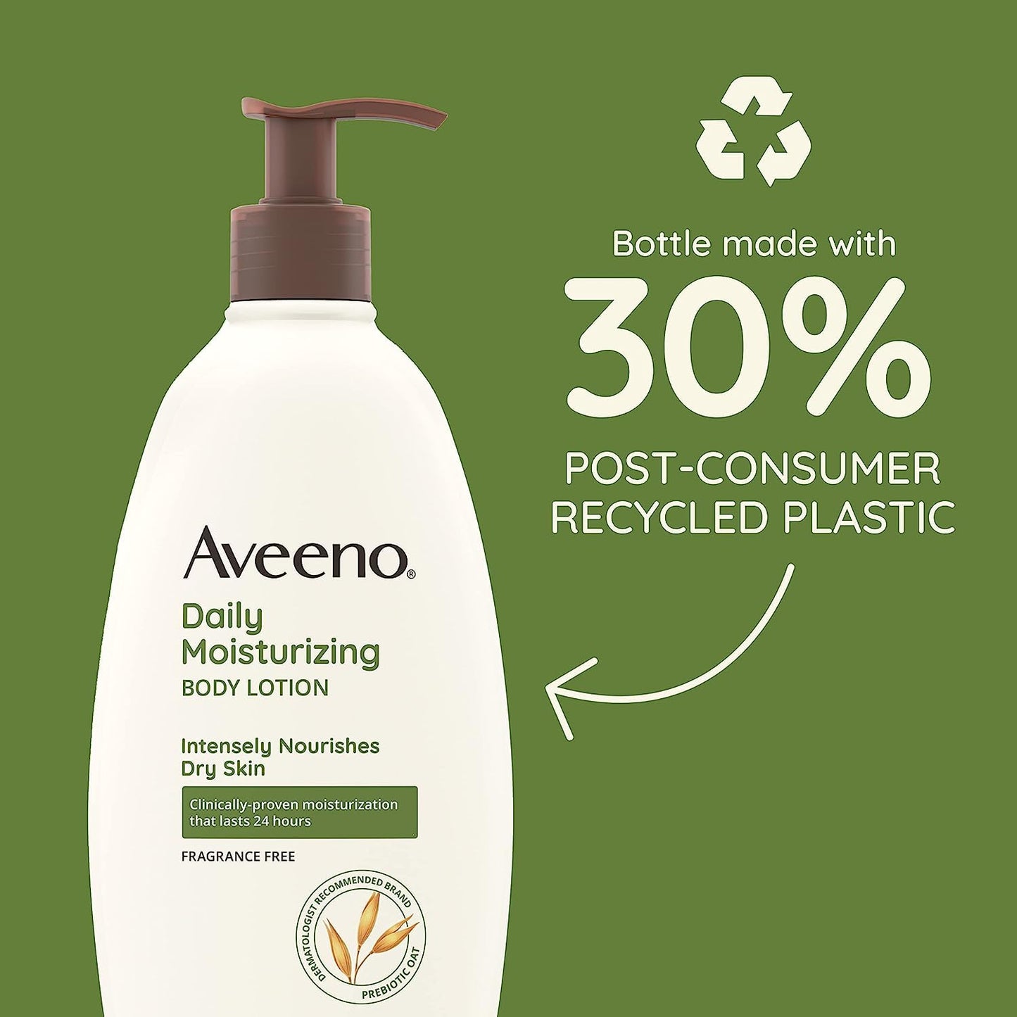 Aveeno Daily Moisturizing Body Lotion for Dry and Sensitive Skin with Prebiotic Oat - Fragrance and Paraben Free, Non-Greasy, Non-Comedogenic, 48-Hour Hydration, 18 Fl Oz