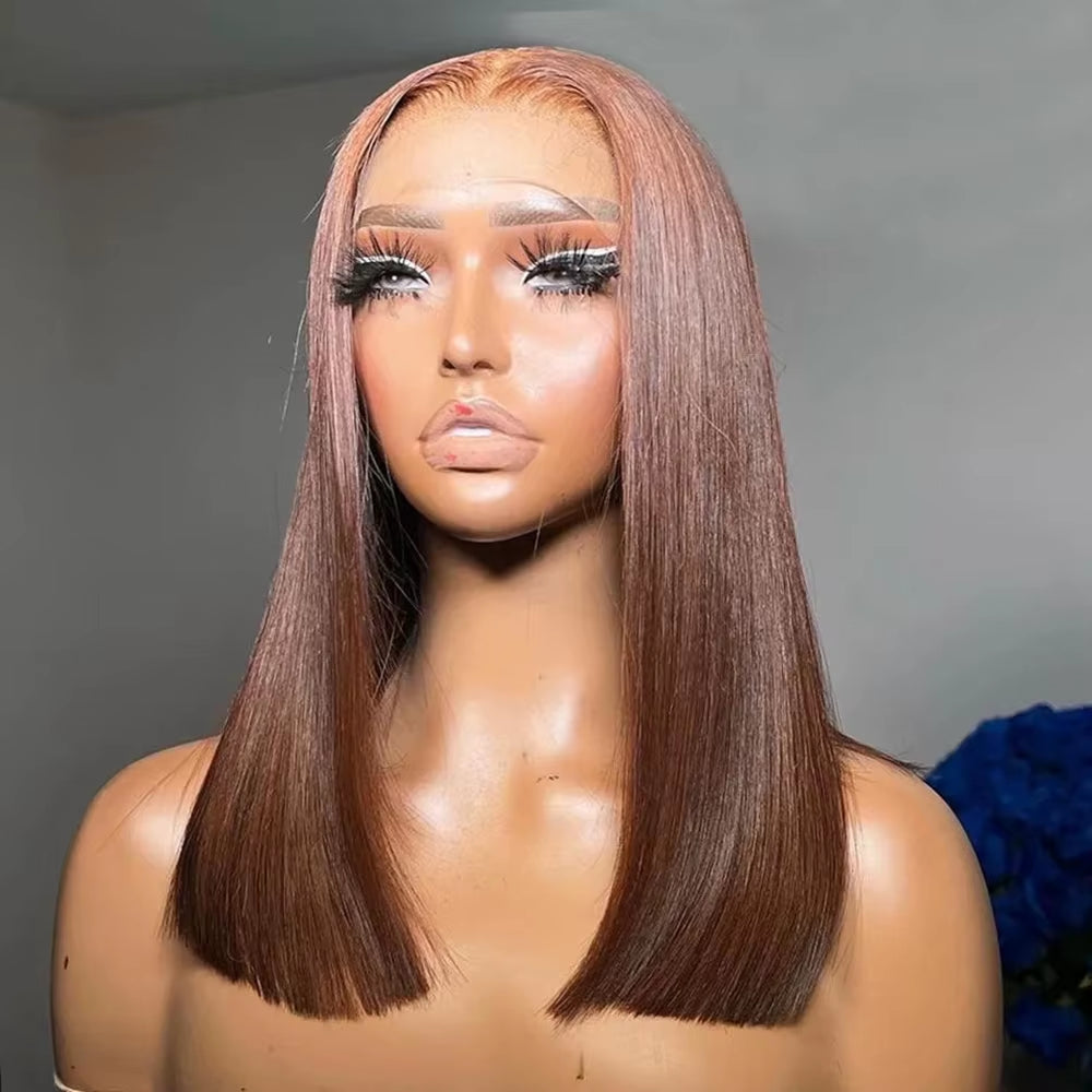 13X4 Lace Front Wig Bob Human Hair Brown Straight 180% Full Density HD Transparent Lace Frontal Wigs Bob Hair Lace Front Wig