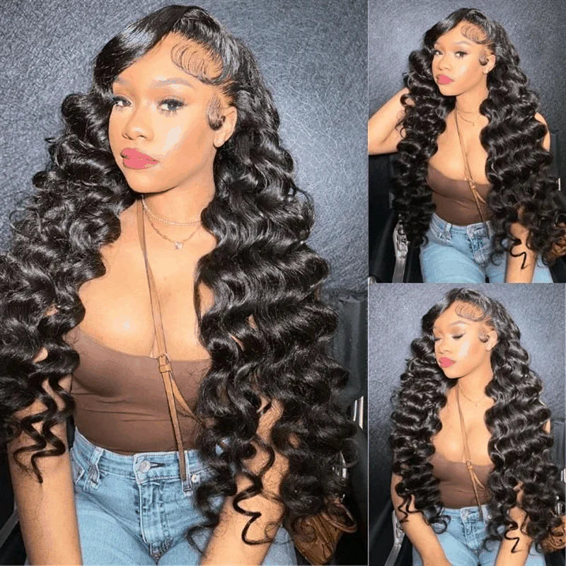 Ishow Loose Deep Wave Natural Black 4X4 Transparent Lace Closure Pre Plucked Wig with Baby Hair