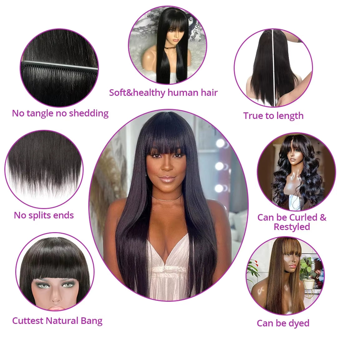 Cheap Brazilian Hair Wigs with Bangs 3X1 HD Lace Wigs Straight Human Hair Wigs Full Machine Made Wig Short Bob Wigs
