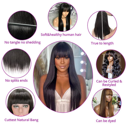 Cheap Brazilian Hair Wigs with Bangs 3X1 HD Lace Wigs Straight Human Hair Wigs Full Machine Made Wig Short Bob Wigs