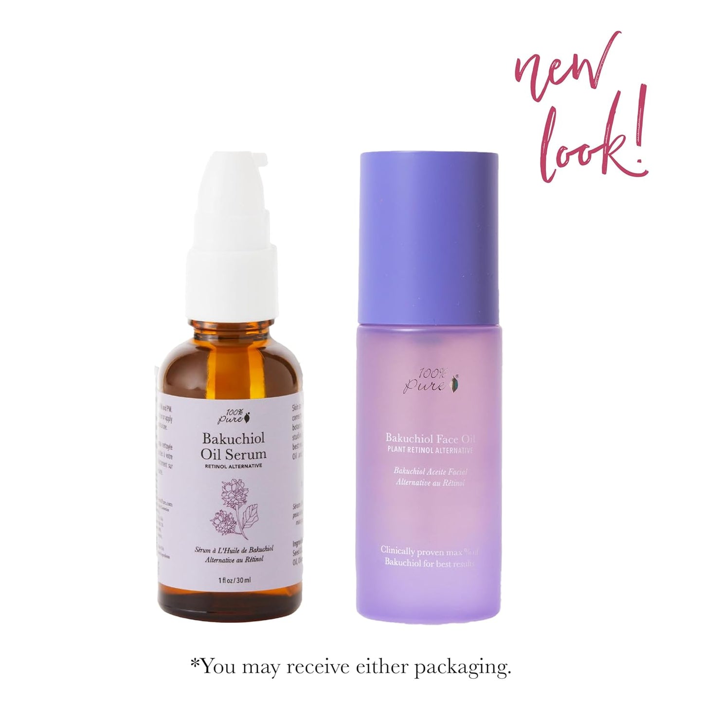 100% PURE Bakuchiol Serum Facial Oil Moisturizer + Squalane Plant Based Retinol Alternative Skincare - Daily anti Aging Glow for Women & Men All Skin Types, Vegan - 1 Fl Oz