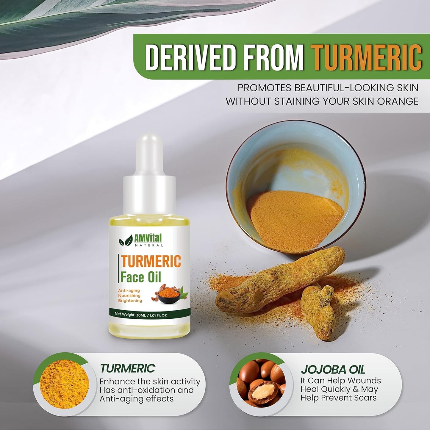 Turmeric Face Oil for Daily Use - Lightweight Facial Oil with Plant-Based Ingredients - Fast-Absorbing Formula for Smooth Looking Skin - 30Ml Bottle
