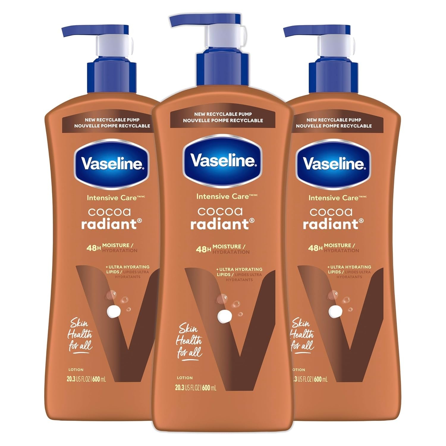 3 Vaseline Intensive Care Body Lotion for Dry Skin Cocoa Radiant Lotion 20.3 Oz