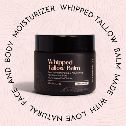 Beef Tallow for Skin (Unscented 2 Oz) - Whipped Tallow Balm for Face and Body - Natural Moisturizer for Sensitive Dry Skin - Handmade Body Butter - 100% Grass-Fed - Gentle Skincare Cream - Belly Butter Lotion