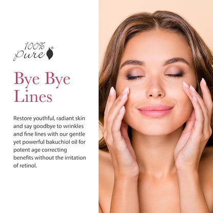 100% PURE Bakuchiol Serum Facial Oil Moisturizer + Squalane Plant Based Retinol Alternative Skincare - Daily anti Aging Glow for Women & Men All Skin Types, Vegan - 1 Fl Oz