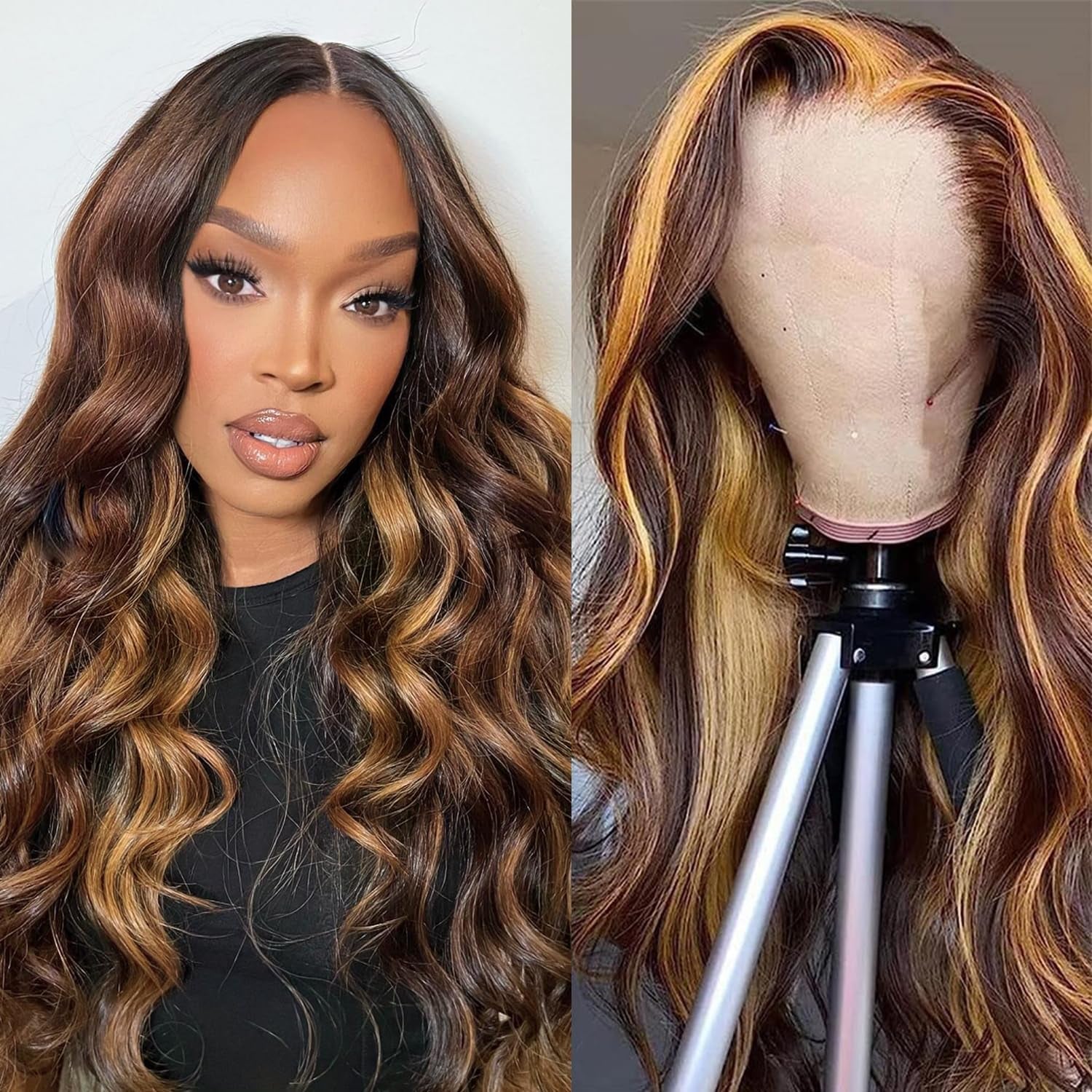 Ombre Lace Front Wig Human Hair 4/27 13X4 HD Body Wave Highlight Lace Front Wig Human Hair Pre Plucked with Baby Hair 180% Density Glueless Lace Front Wigs Human Hair 20Inch