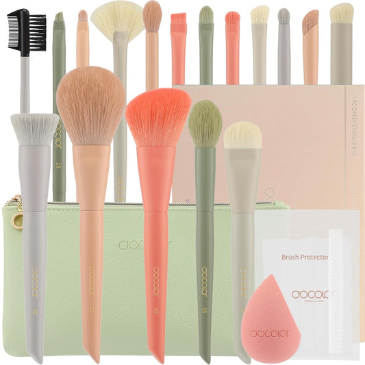 Makeup Brushes 17 Pcs with Makeup Bag and Makeup Sponge and Brush Protector Morandi Makeup Brush 