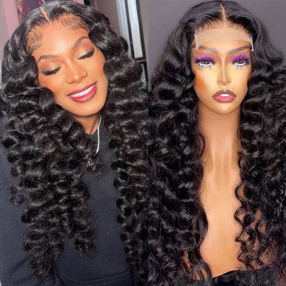 Ishow Loose Deep Wave Natural Black 4X4 Transparent Lace Closure Pre Plucked Wig with Baby Hair