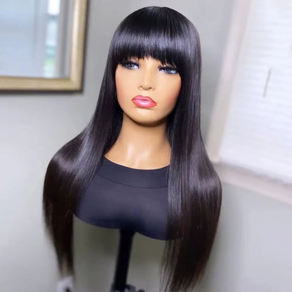 Cheap Brazilian Hair Wigs with Bangs 3X1 HD Lace Wigs Straight Human Hair Wigs Full Machine Made Wig Short Bob Wigs