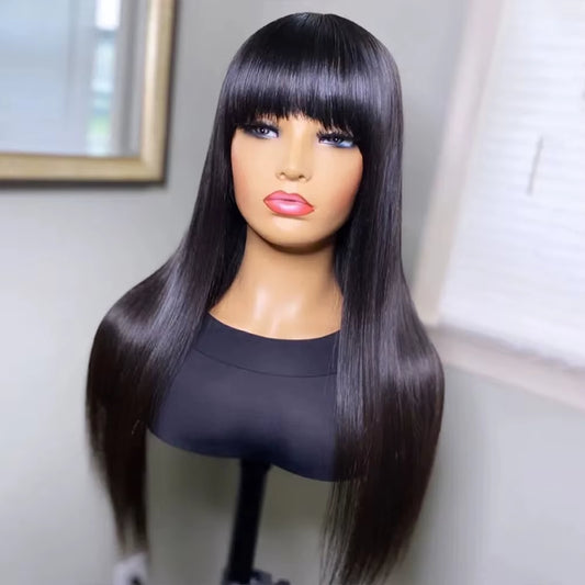 Cheap Brazilian Hair Wigs with Bangs 3X1 HD Lace Wigs Straight Human Hair Wigs Full Machine Made Wig Short Bob Wigs