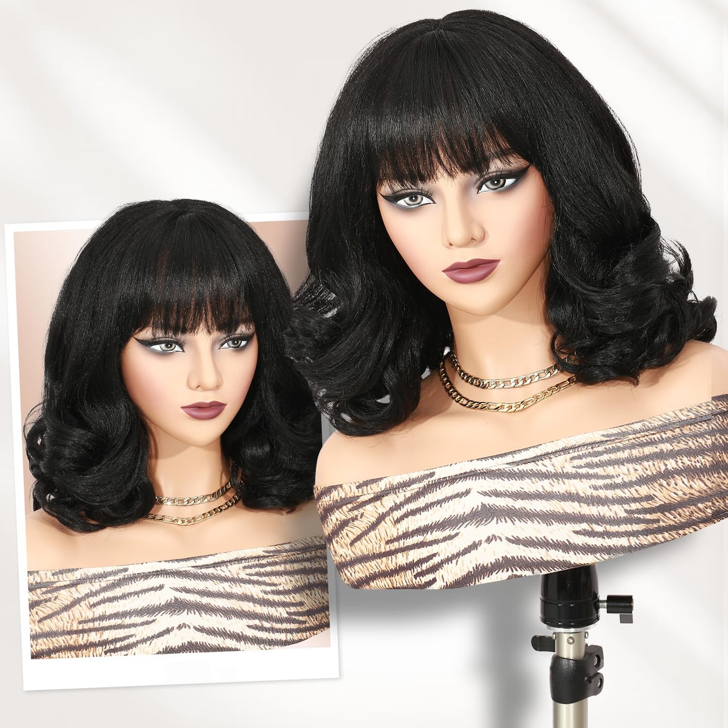 WIGER Yaki Texture Wavy Wig with Bangs