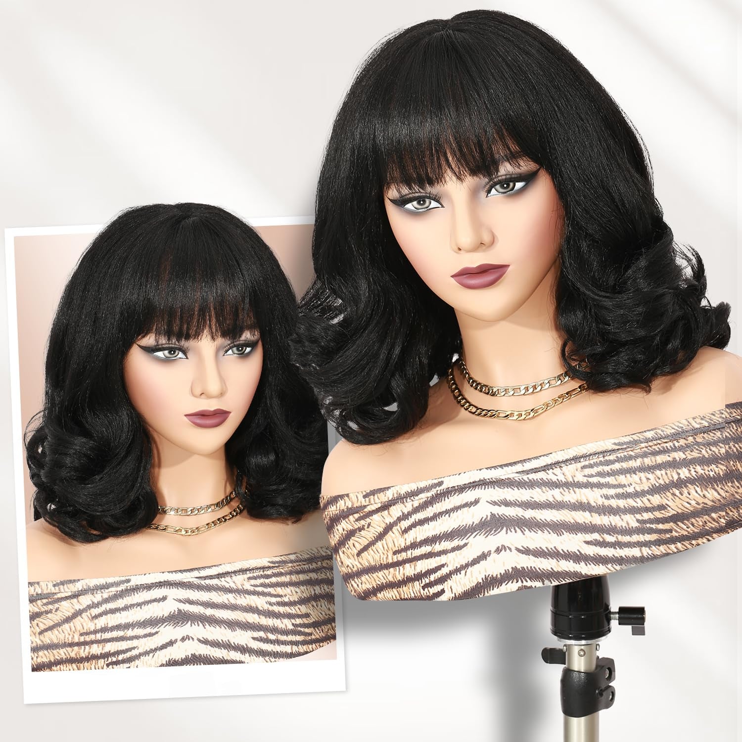 WIGER Yaki Texture Wavy Wig with Bangs