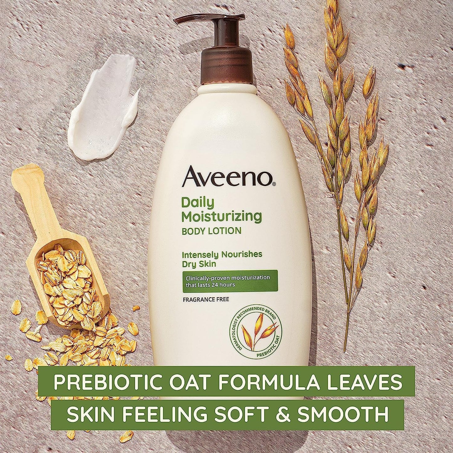 Aveeno Daily Moisturizing Body Lotion for Dry and Sensitive Skin with Prebiotic Oat - Fragrance and Paraben Free, Non-Greasy, Non-Comedogenic, 48-Hour Hydration, 18 Fl Oz