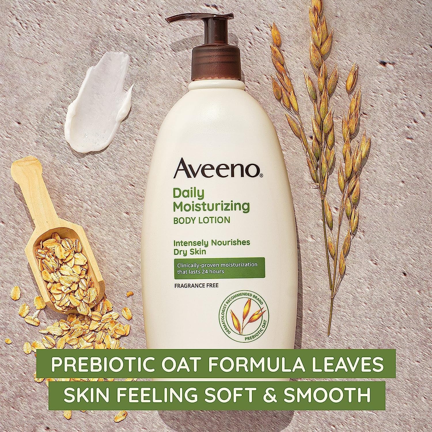 Aveeno Daily Moisturizing Body Lotion for Dry and Sensitive Skin with Prebiotic Oat - Fragrance and Paraben Free, Non-Greasy, Non-Comedogenic, 48-Hour Hydration, 18 Fl Oz