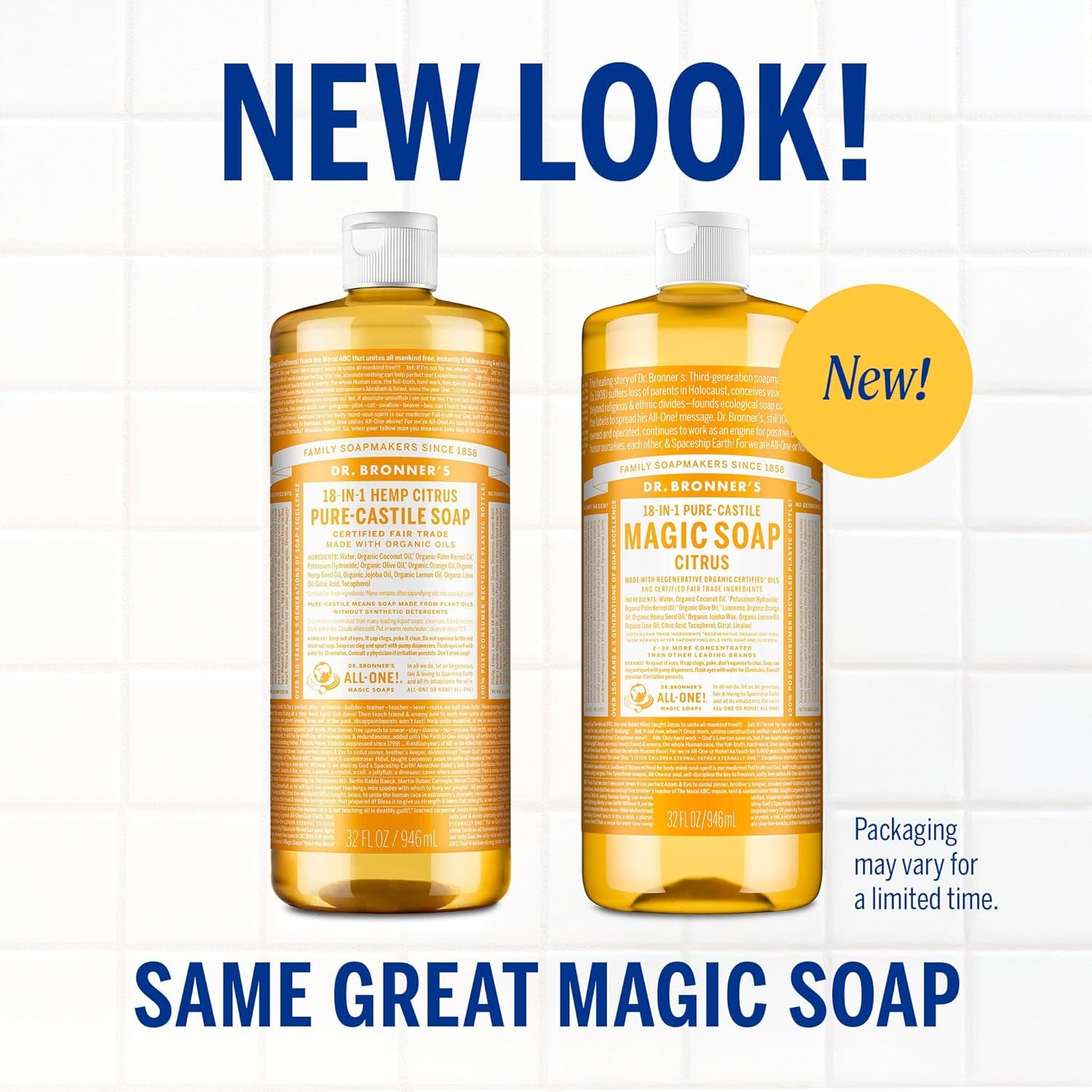 Dr. Bronner'S Magic Soap-Pure-Castile Liquid Soap (Citrus, 32 Ounce, 2-Pack)-Regenerative Organic Certified Oils, 18-In-1 Uses: Body, Hair, Laundry, Pets & Dishes, Concentrated, Vegan, Non-Gmo